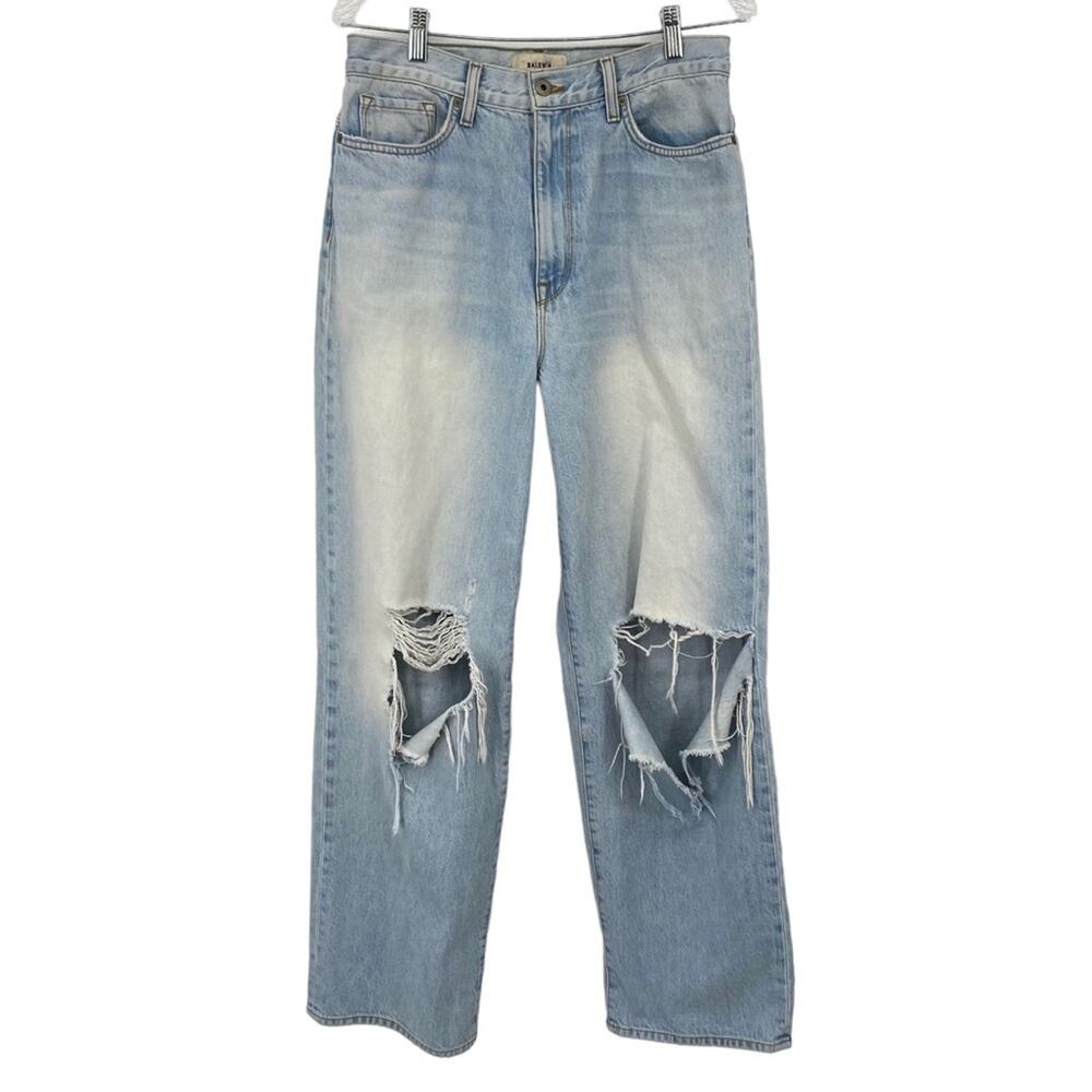 BALDWIN Ripped Knee Wide Leg Relaxed Fit Jeans Light Blue Wash Size 30
